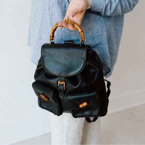 Gucci Black Leather Backpack with Gold Accents - Picture 3 of 12